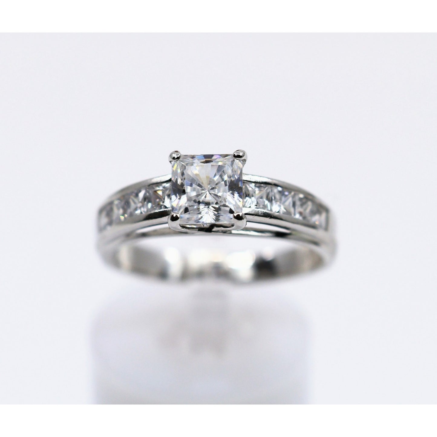 14K White Gold Princess Cut Invisible Setting CZ Engagement Ring