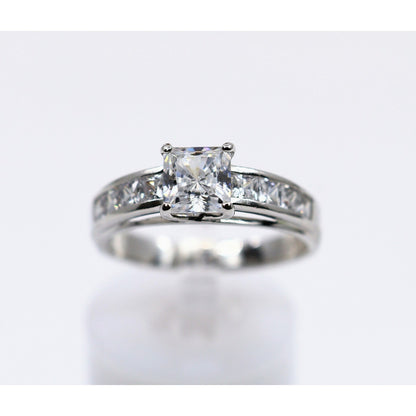 14K White Gold Princess Cut Invisible Setting CZ Engagement Ring