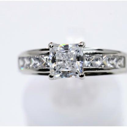 14K White Gold Princess Cut Invisible Setting CZ Engagement Ring