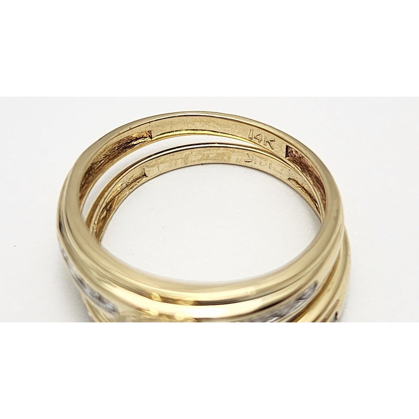 14K Yellow Gold Ladies Round Diamond Wedding Set Ring & Band