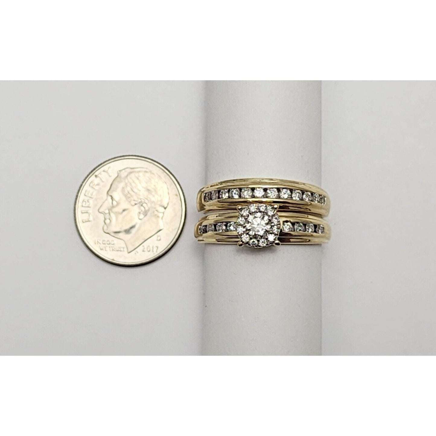 14K Yellow Gold Ladies Round Diamond Wedding Set Ring & Band