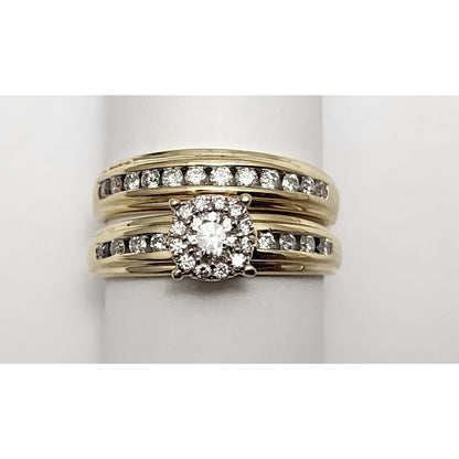 14K Yellow Gold Ladies Round Diamond Wedding Set Ring & Band