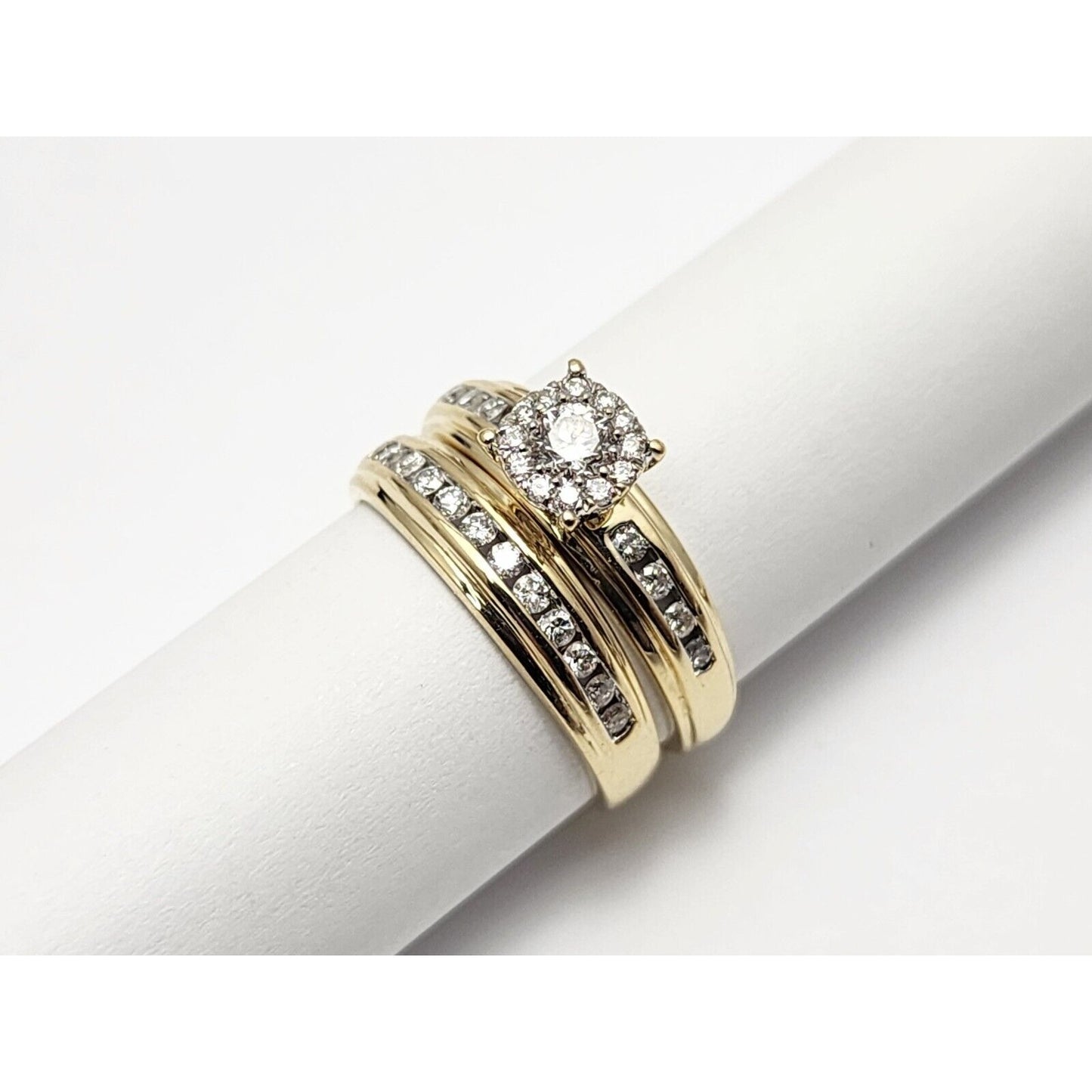 14K Yellow Gold Ladies Round Diamond Wedding Set Ring & Band