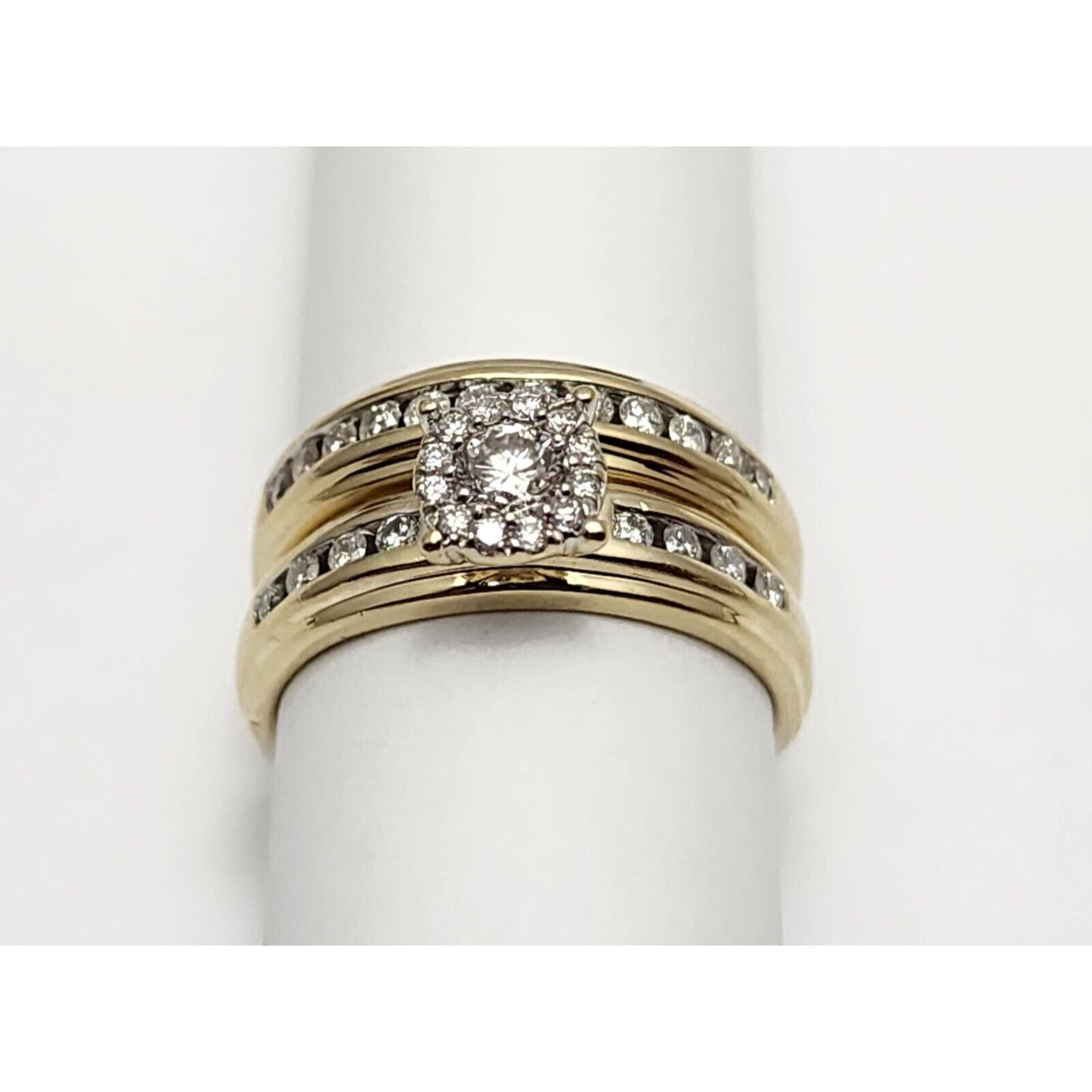 14K Yellow Gold Ladies Round Diamond Wedding Set Ring & Band