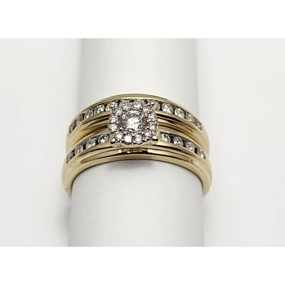 14K Yellow Gold Ladies Round Diamond Wedding Set Ring & Band