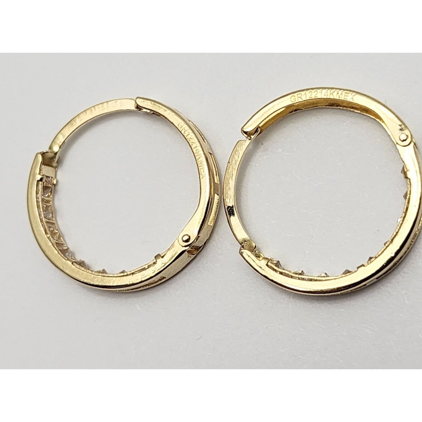 14K Yellow Gold Medium Sized Round Hoop CZ Earrings