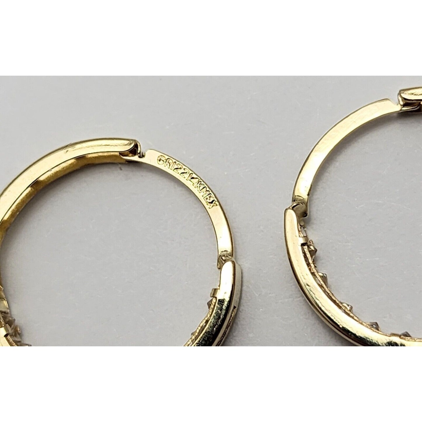 14K Yellow Gold Medium Sized Round Hoop CZ Earrings