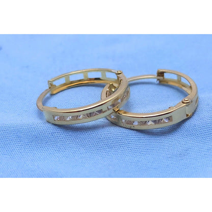 14K Yellow Gold Medium Sized Round Hoop CZ Earrings