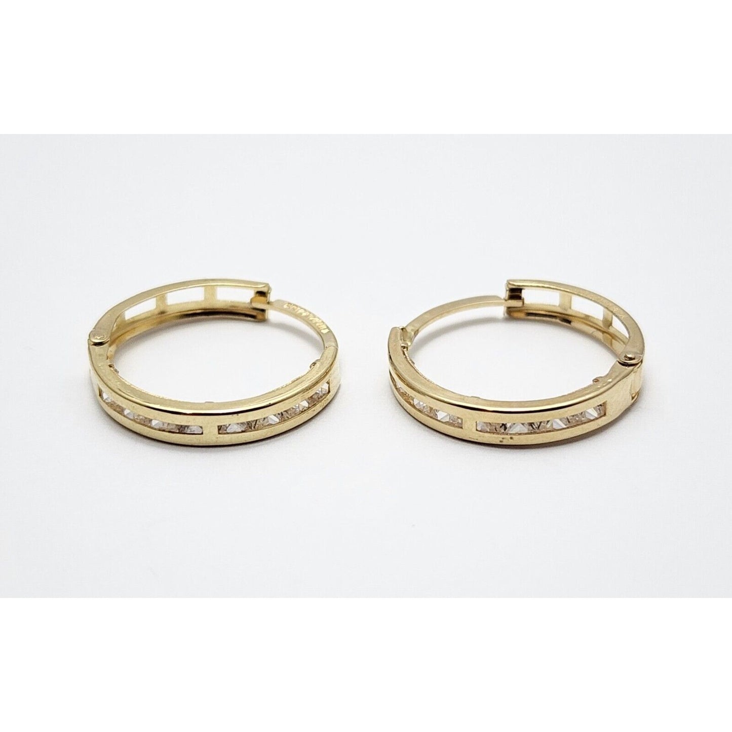 14K Yellow Gold Medium Sized Round Hoop CZ Earrings