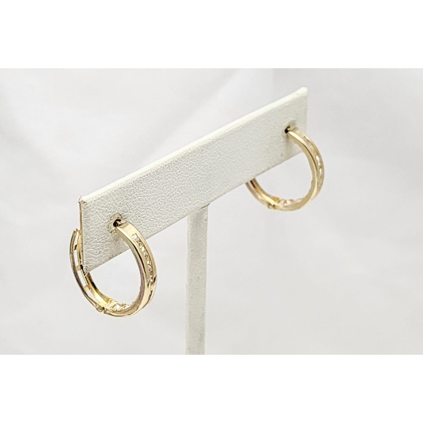 14K Yellow Gold Medium Sized Round Hoop CZ Earrings