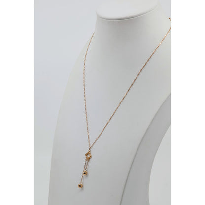 Thin 18K Rose Gold Quatrefoil Clover Double Ball Drop Lariat Pendant Necklace