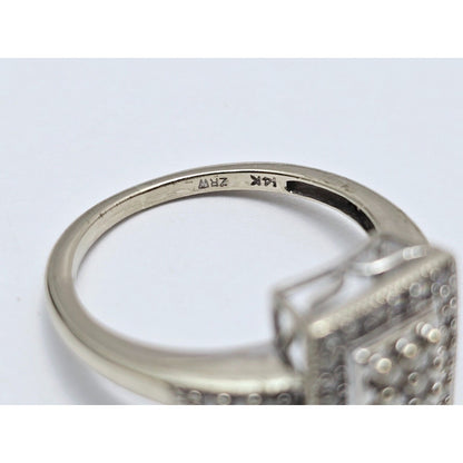 14K White Gold Diamond Square Shaped Cocktail Ring