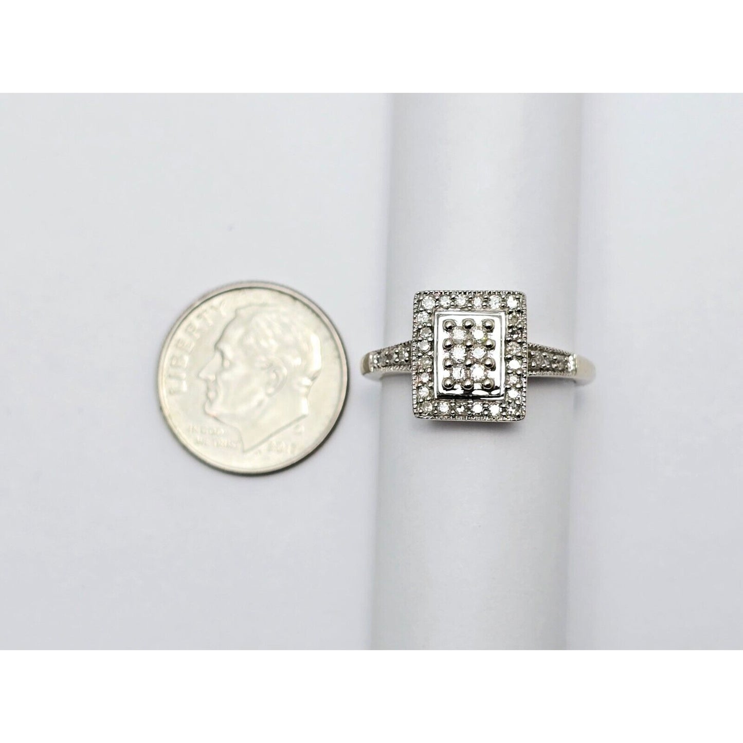 14K White Gold Diamond Square Shaped Cocktail Ring