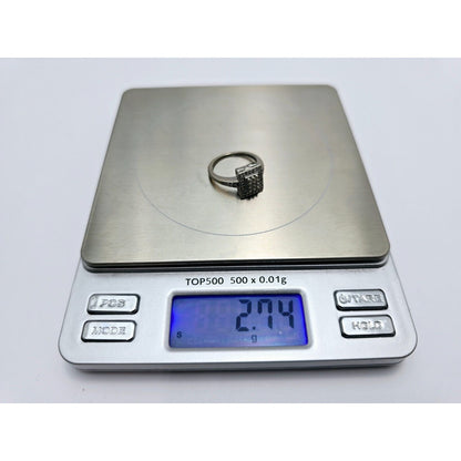 14K White Gold Diamond Square Shaped Cocktail Ring