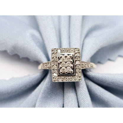 14K White Gold Diamond Square Shaped Cocktail Ring