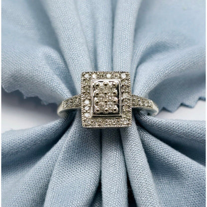 14K White Gold Diamond Square Shaped Cocktail Ring