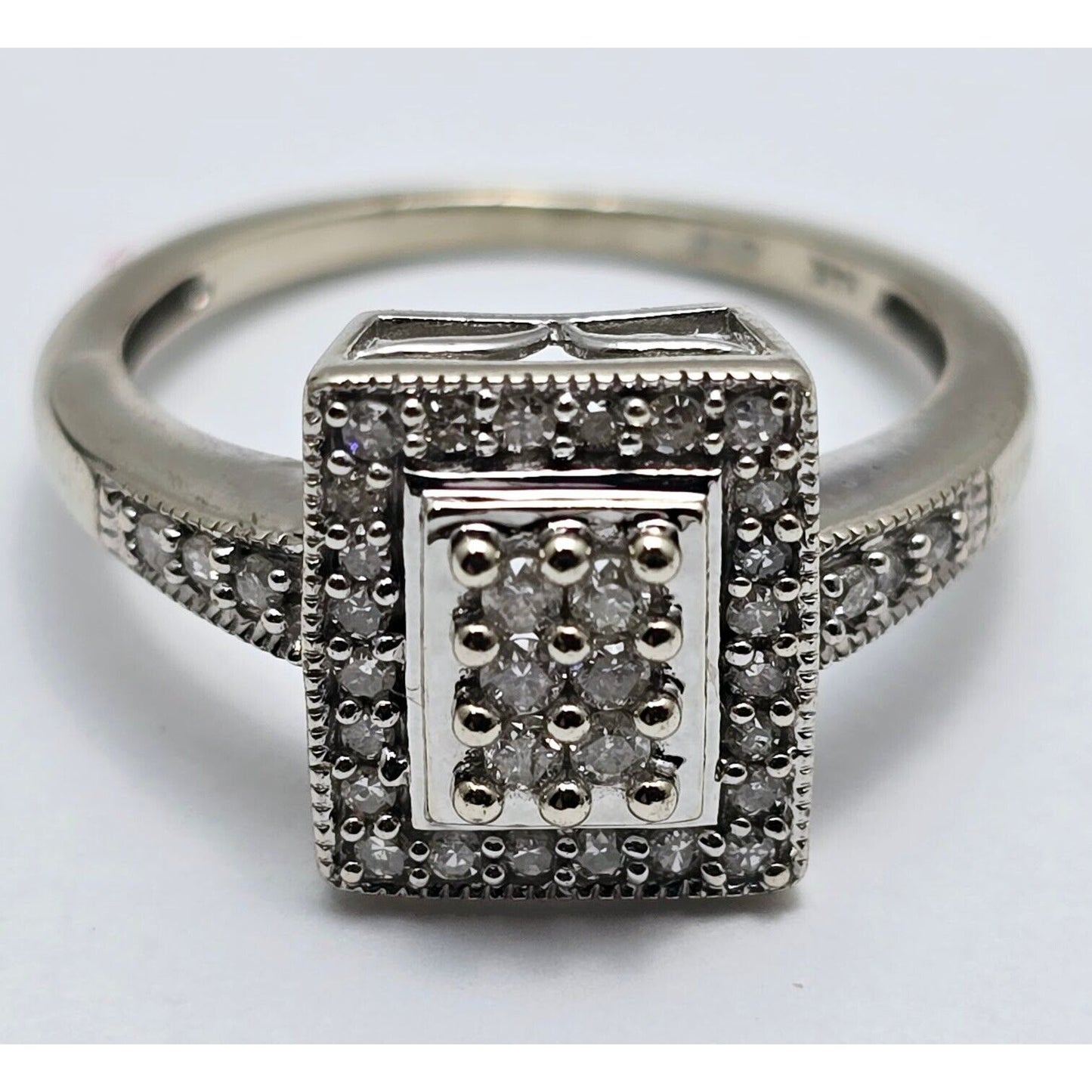 14K White Gold Diamond Square Shaped Cocktail Ring