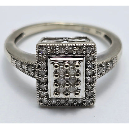 14K White Gold Diamond Square Shaped Cocktail Ring
