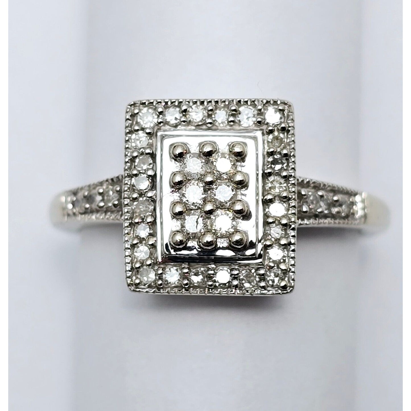 14K White Gold Diamond Square Shaped Cocktail Ring