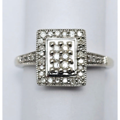 14K White Gold Diamond Square Shaped Cocktail Ring