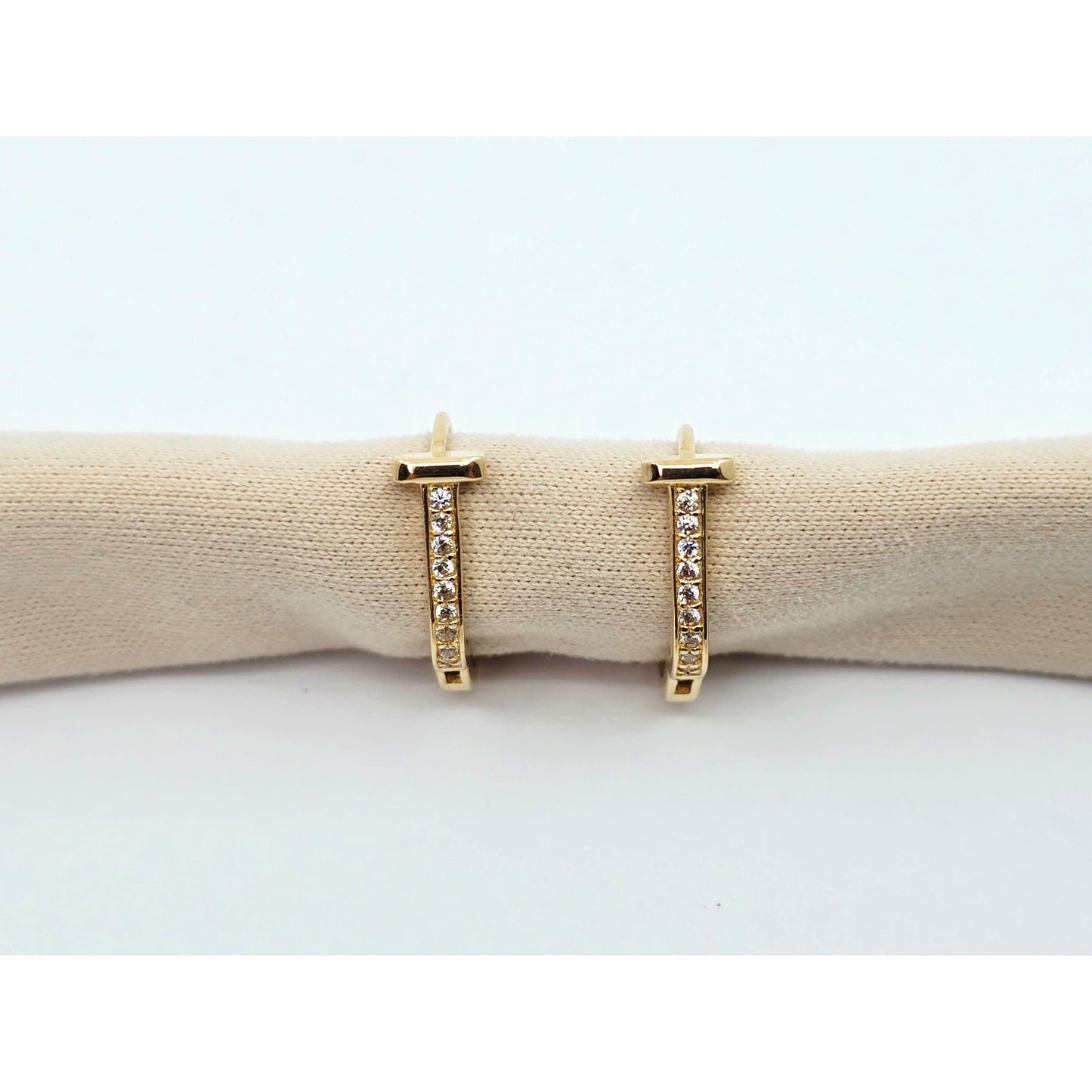 18K Yellow Gold Latch Back Hinge CZ Earrings