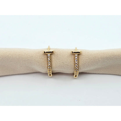 18K Yellow Gold Latch Back Hinge CZ Earrings