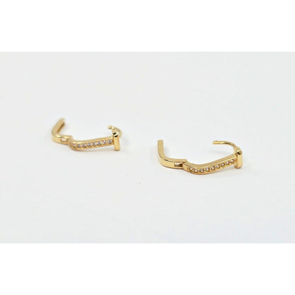 18K Yellow Gold Latch Back Hinge CZ Earrings