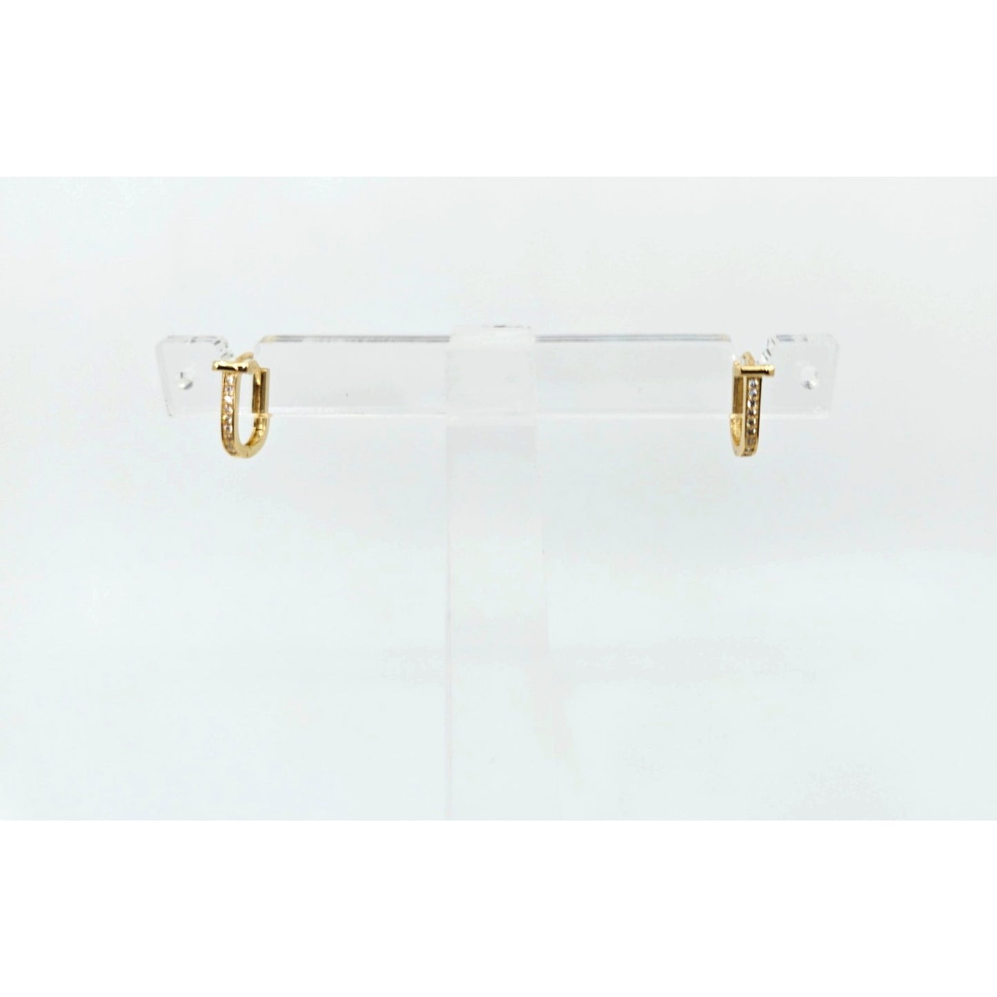 18K Yellow Gold Latch Back Hinge CZ Earrings
