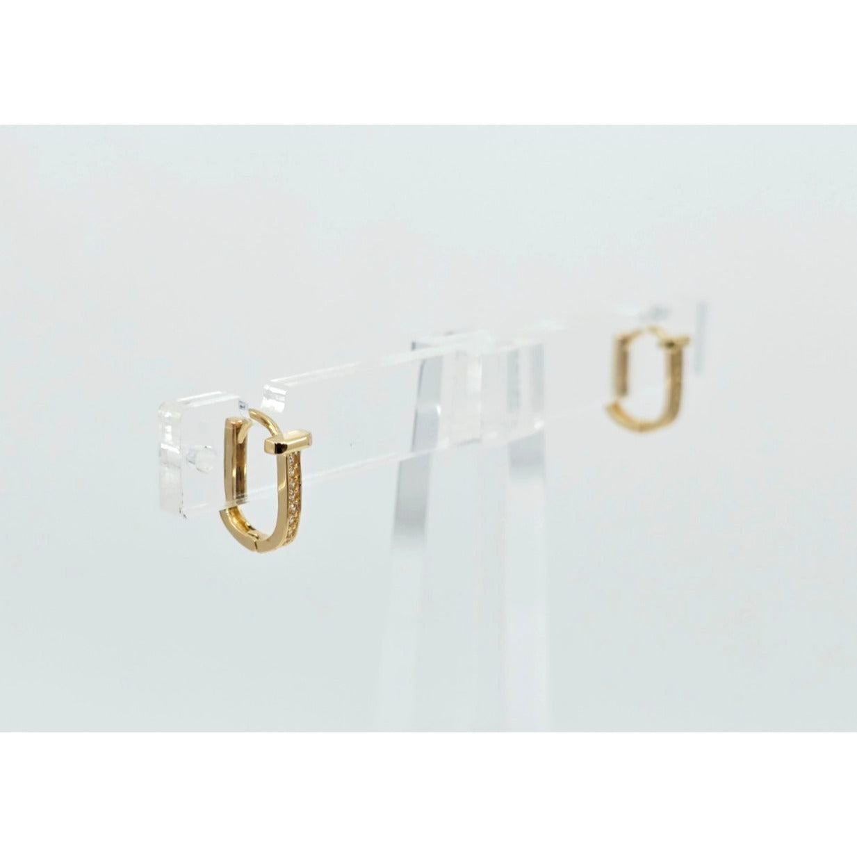 18K Yellow Gold Latch Back Hinge CZ Earrings