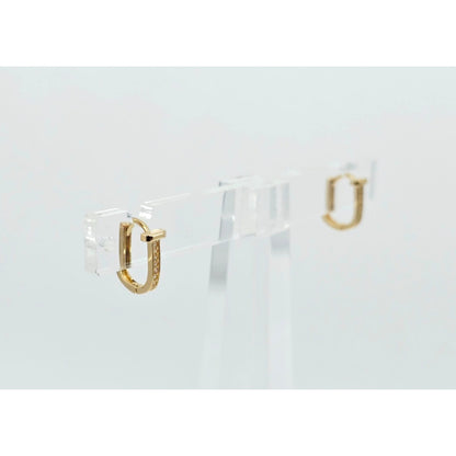 18K Yellow Gold Latch Back Hinge CZ Earrings