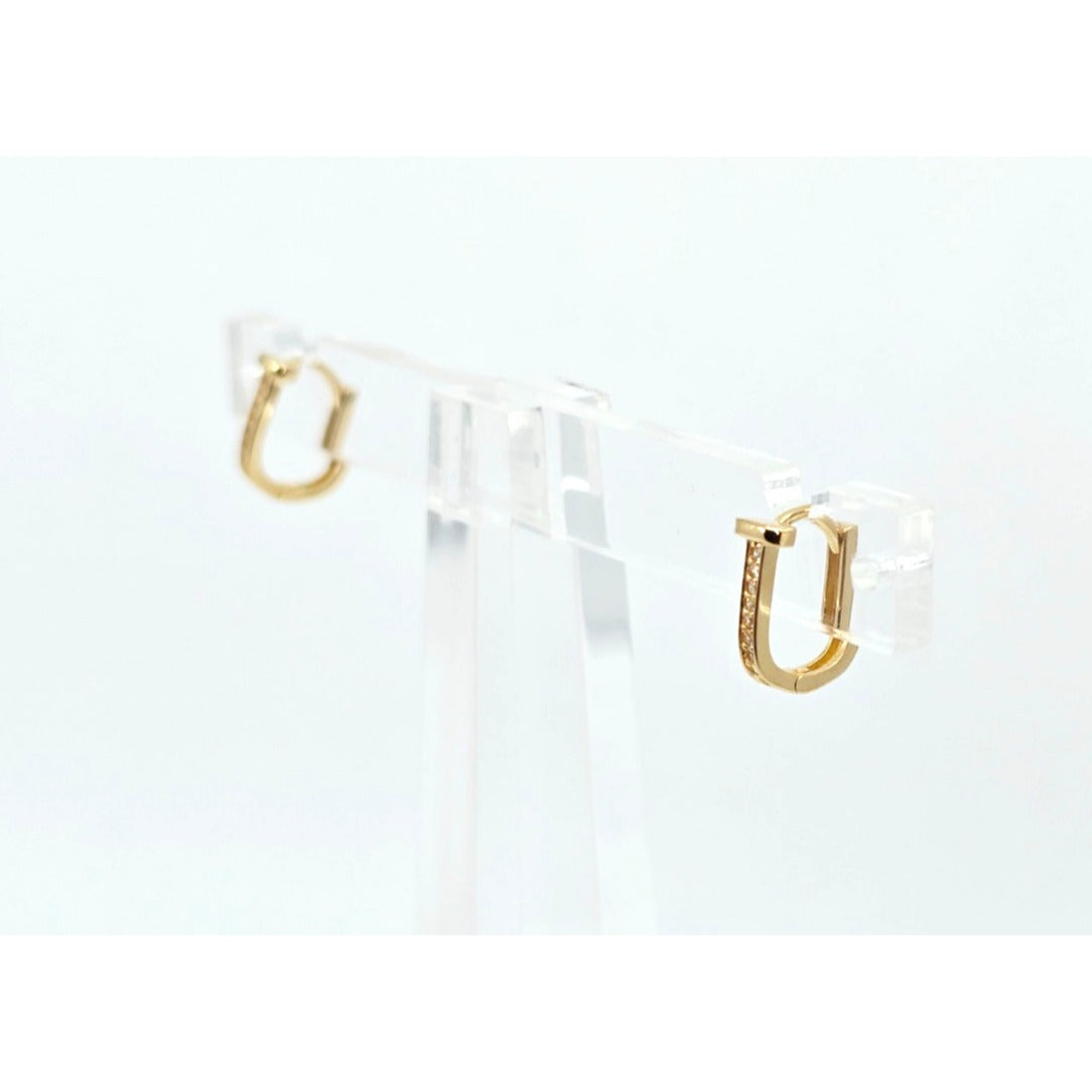 18K Yellow Gold Latch Back Hinge CZ Earrings