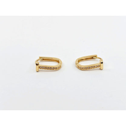 18K Yellow Gold Latch Back Hinge CZ Earrings