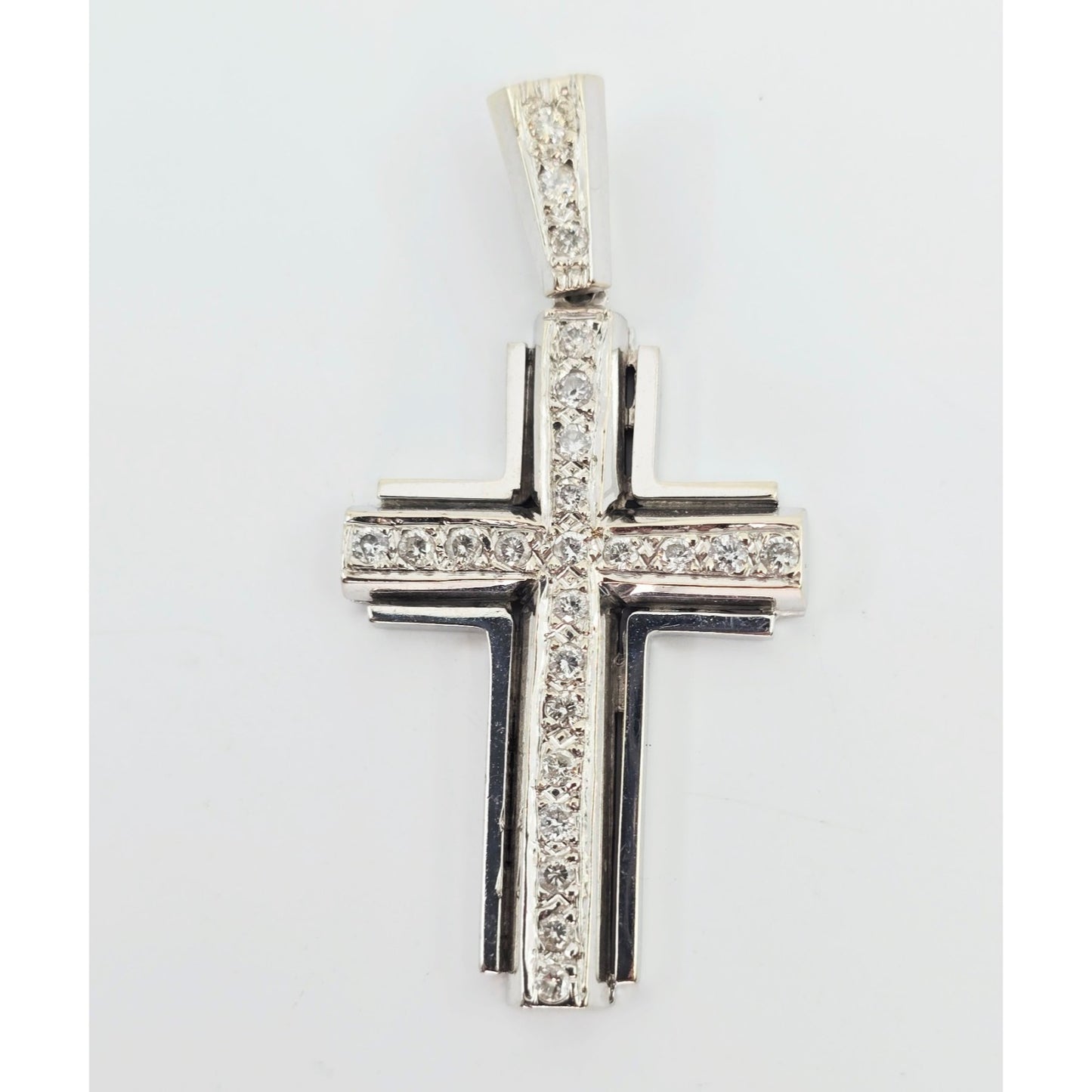 14K White Gold Diamond Cross Pendant Charm