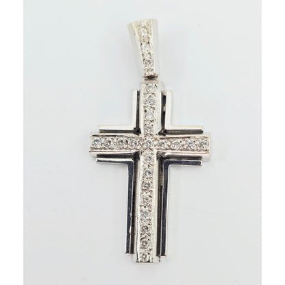 14K White Gold Diamond Cross Pendant Charm