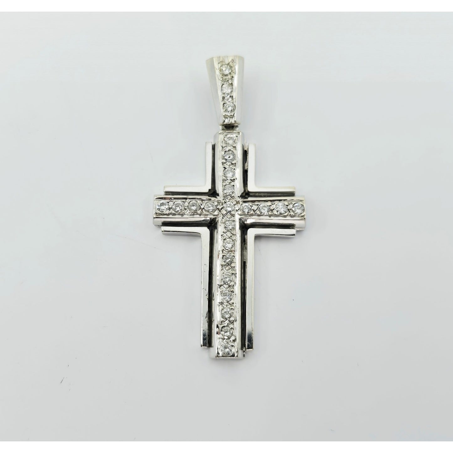 14K White Gold Diamond Cross Pendant Charm
