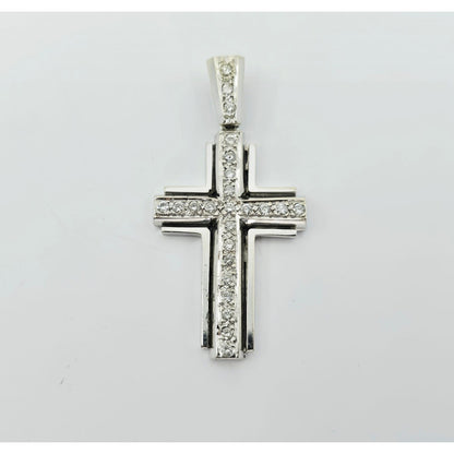 14K White Gold Diamond Cross Pendant Charm