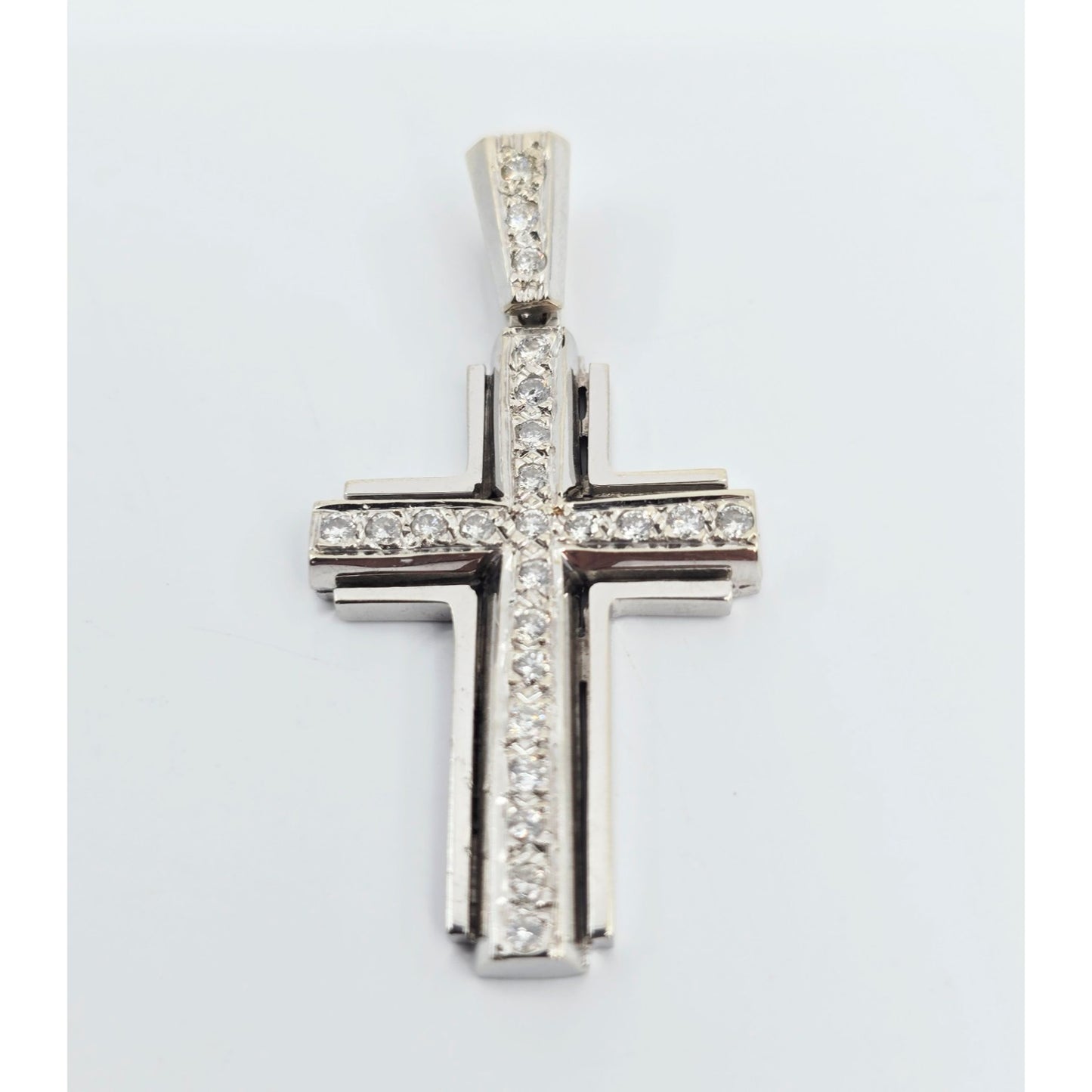 14K White Gold Diamond Cross Pendant Charm