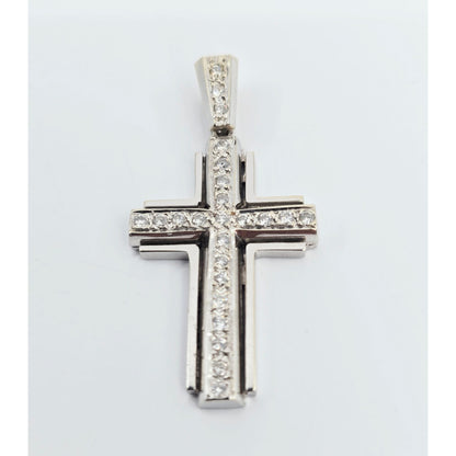 14K White Gold Diamond Cross Pendant Charm