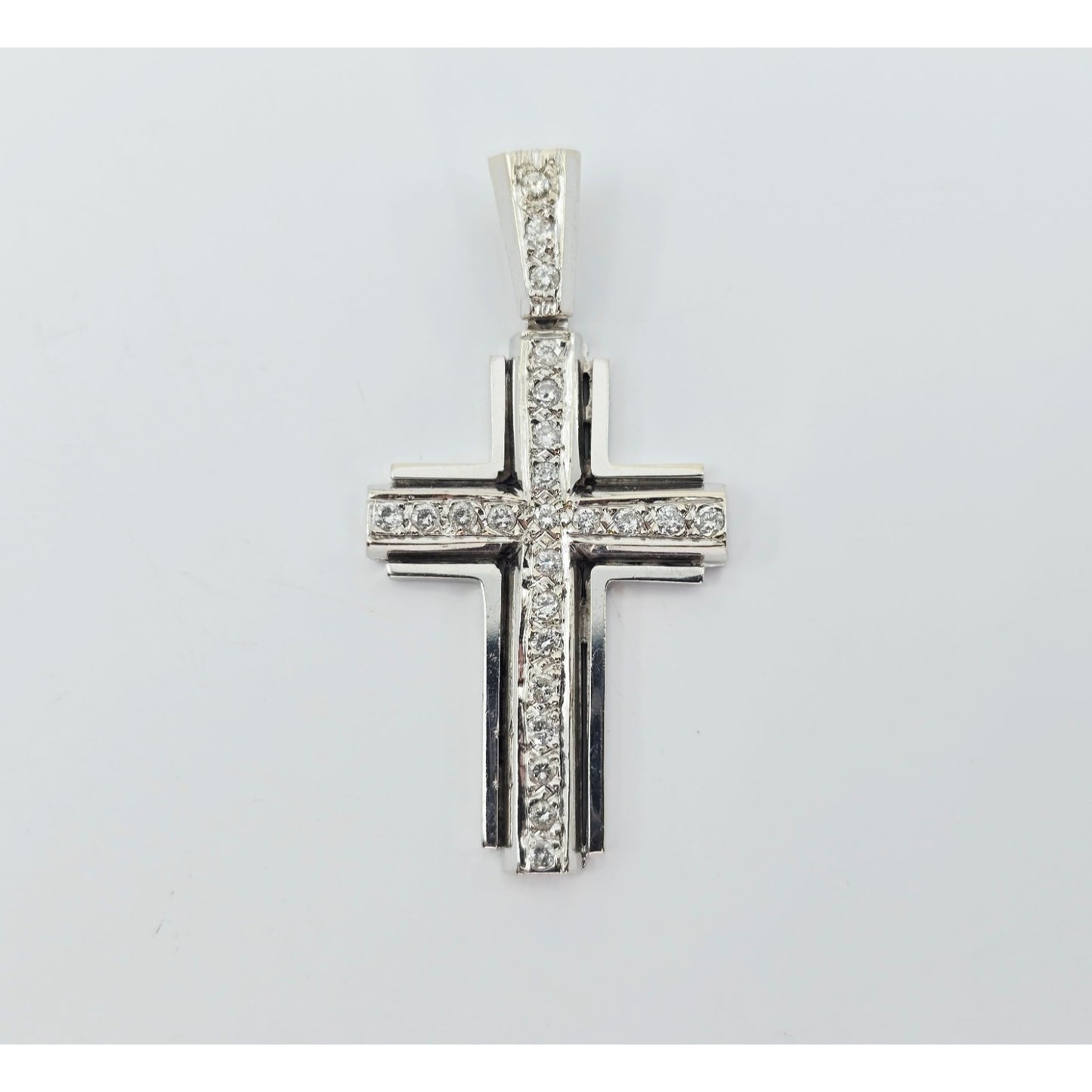14K White Gold Diamond Cross Pendant Charm