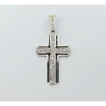 14K White Gold Diamond Cross Pendant Charm