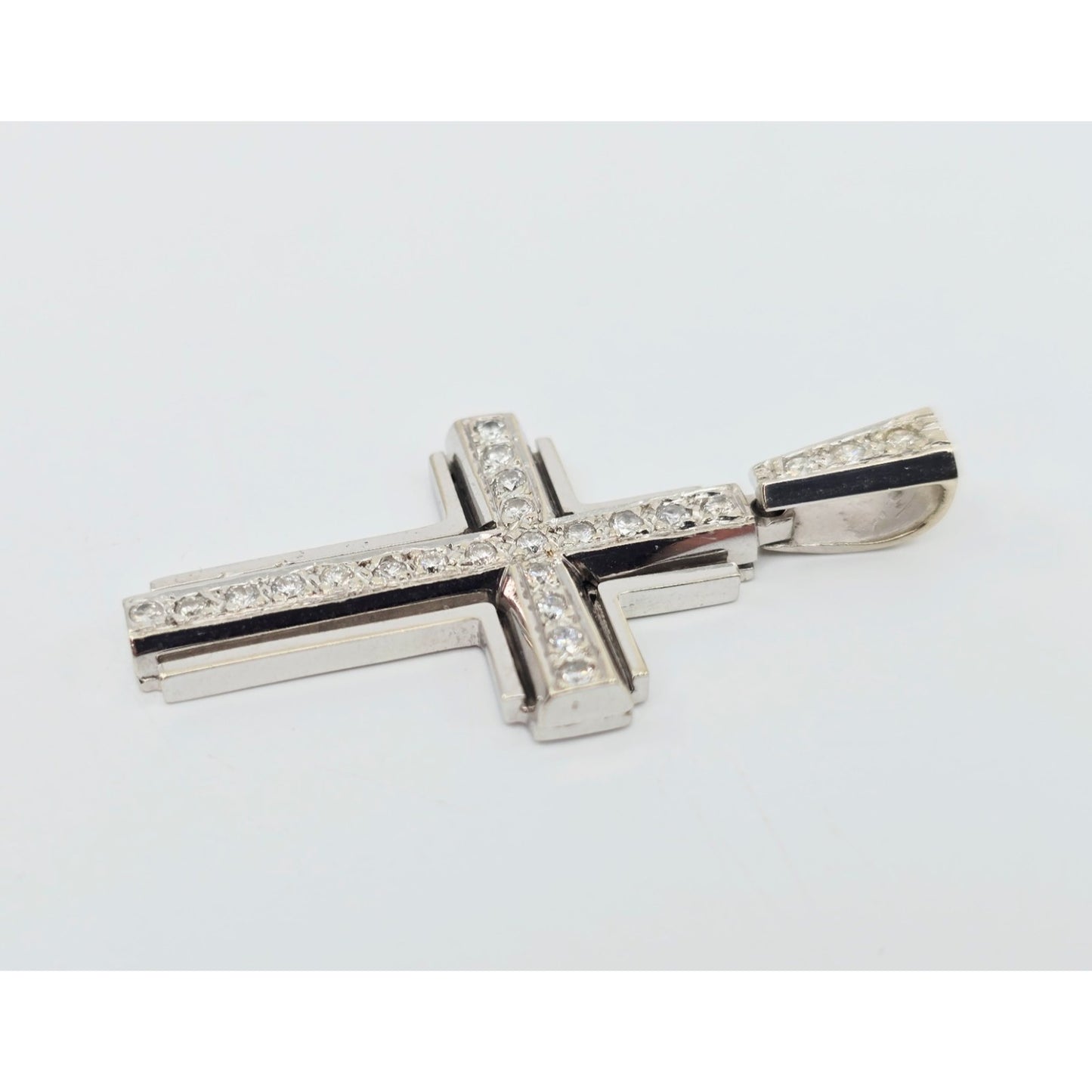 14K White Gold Diamond Cross Pendant Charm