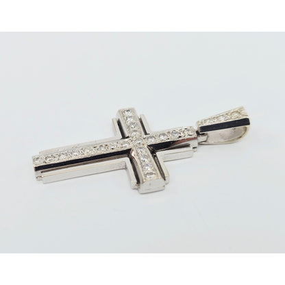 14K White Gold Diamond Cross Pendant Charm