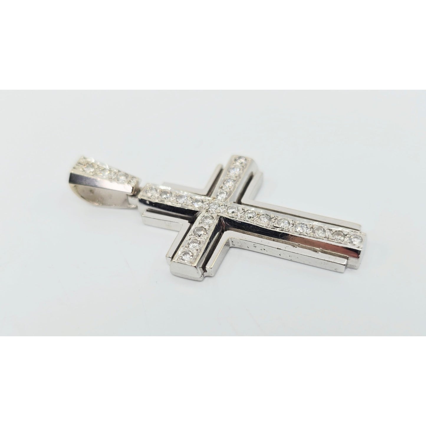 14K White Gold Diamond Cross Pendant Charm