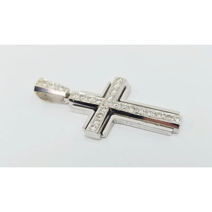 14K White Gold Diamond Cross Pendant Charm