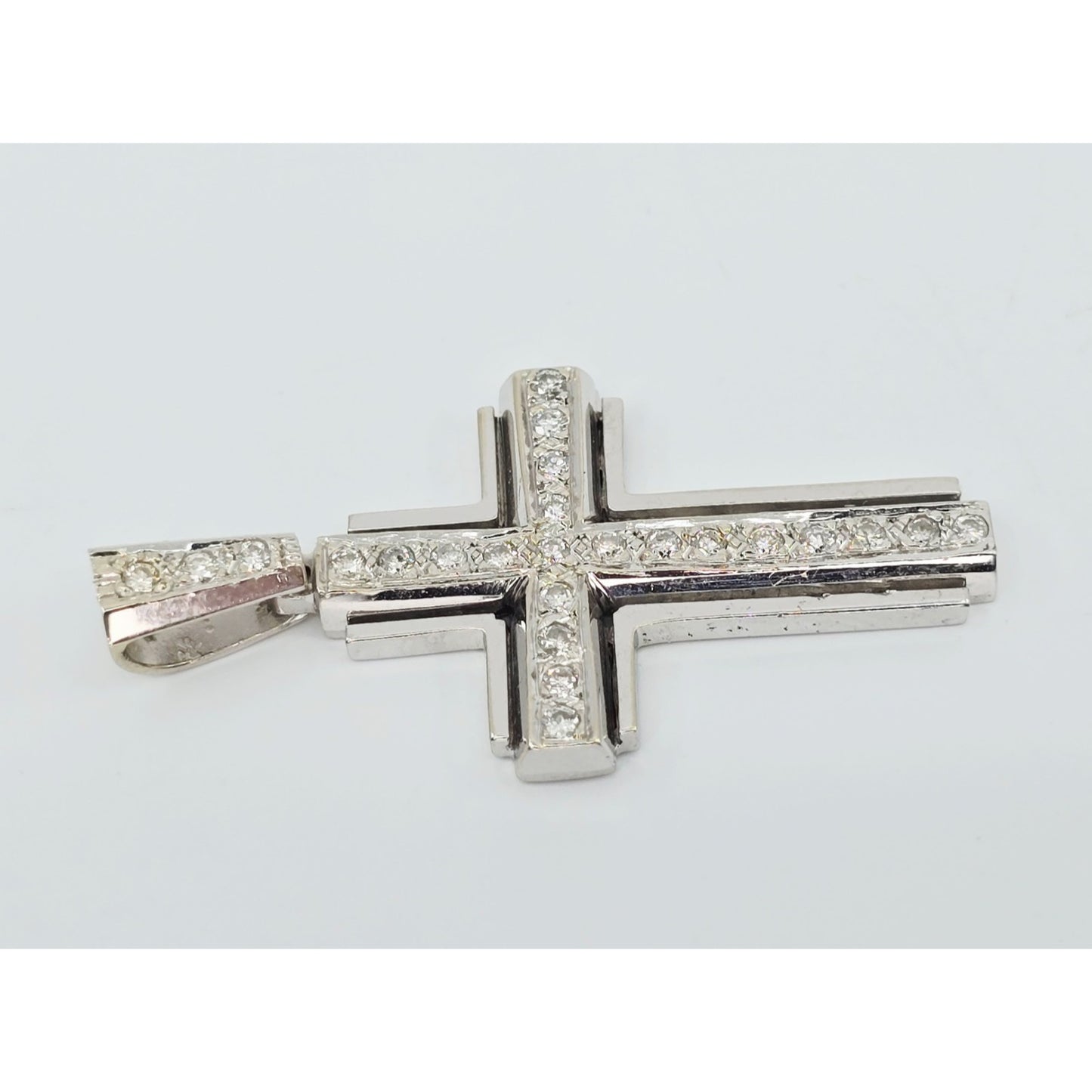 14K White Gold Diamond Cross Pendant Charm