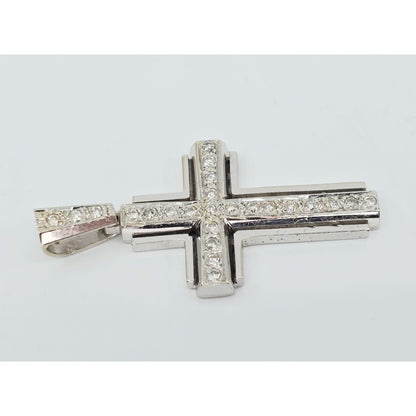 14K White Gold Diamond Cross Pendant Charm