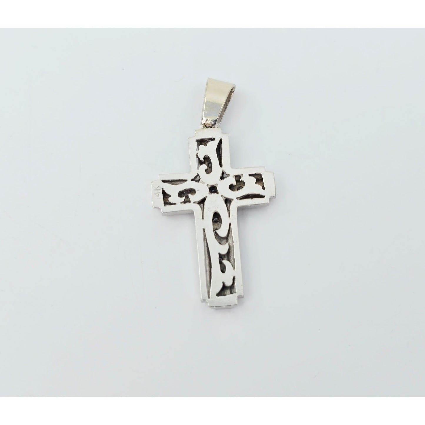 14K White Gold Diamond Cross Pendant Charm