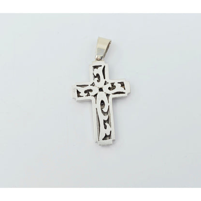14K White Gold Diamond Cross Pendant Charm