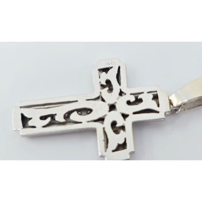14K White Gold Diamond Cross Pendant Charm