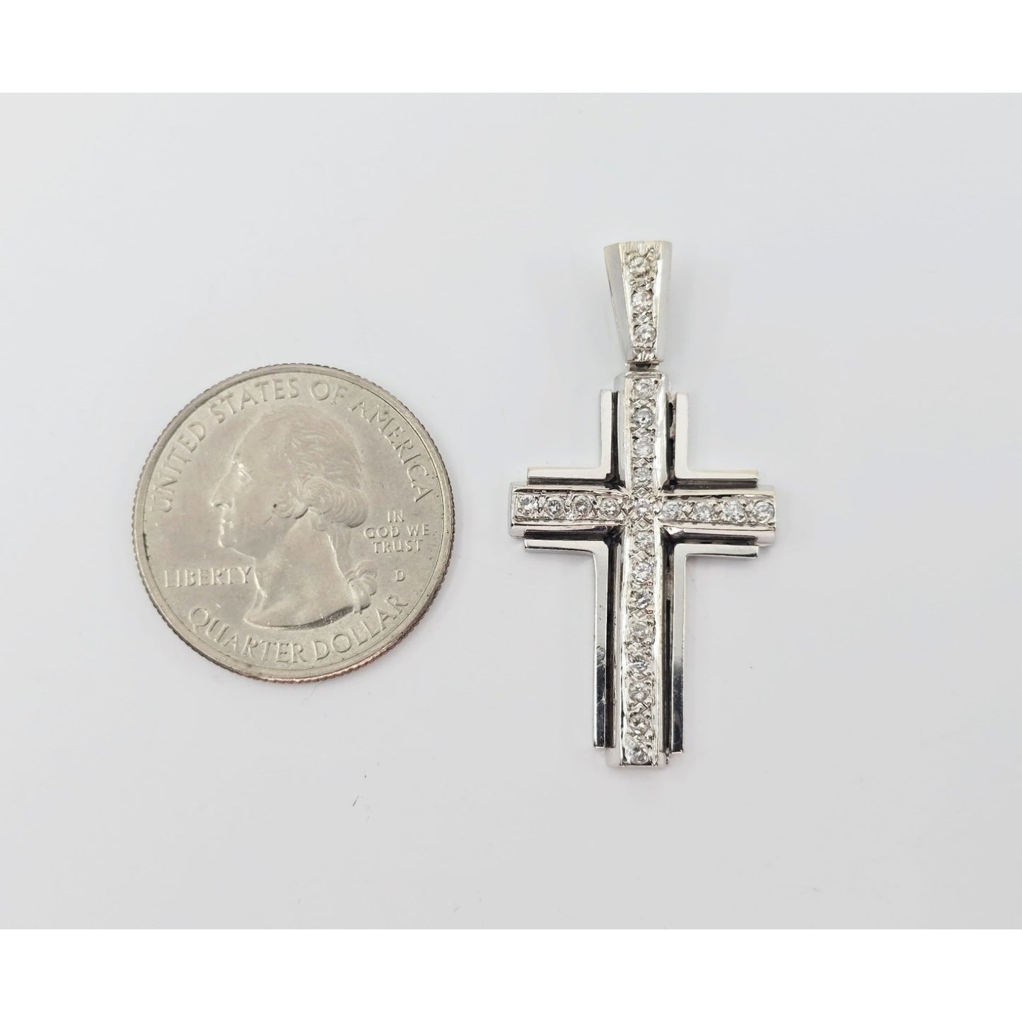 14K White Gold Diamond Cross Pendant Charm
